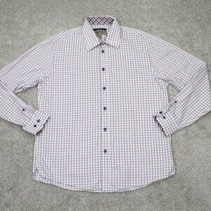 Jhane Barnes Shirt Mens Large Purple/Black/White Slim Fit 100% Cotton L/S Button